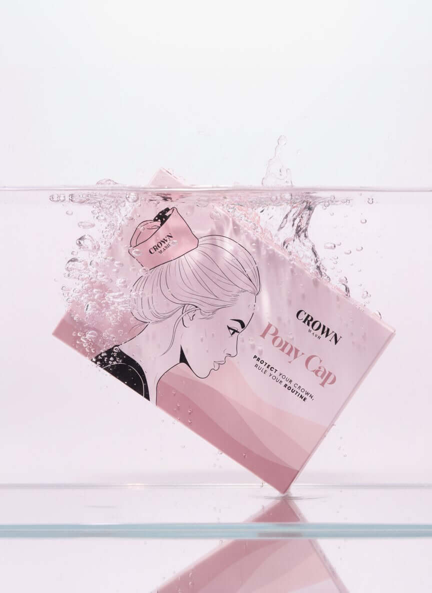 Crown Wash Pony Cap in pink, designed to keep hair dry while refreshing roots and scalp.